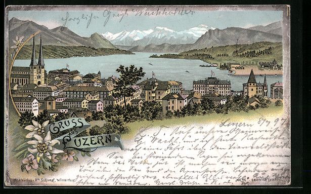 Cartoline postali: Litho Luzern, Teilansicht mit Hotel – Usato da Berlin venduto da bartko-reher
