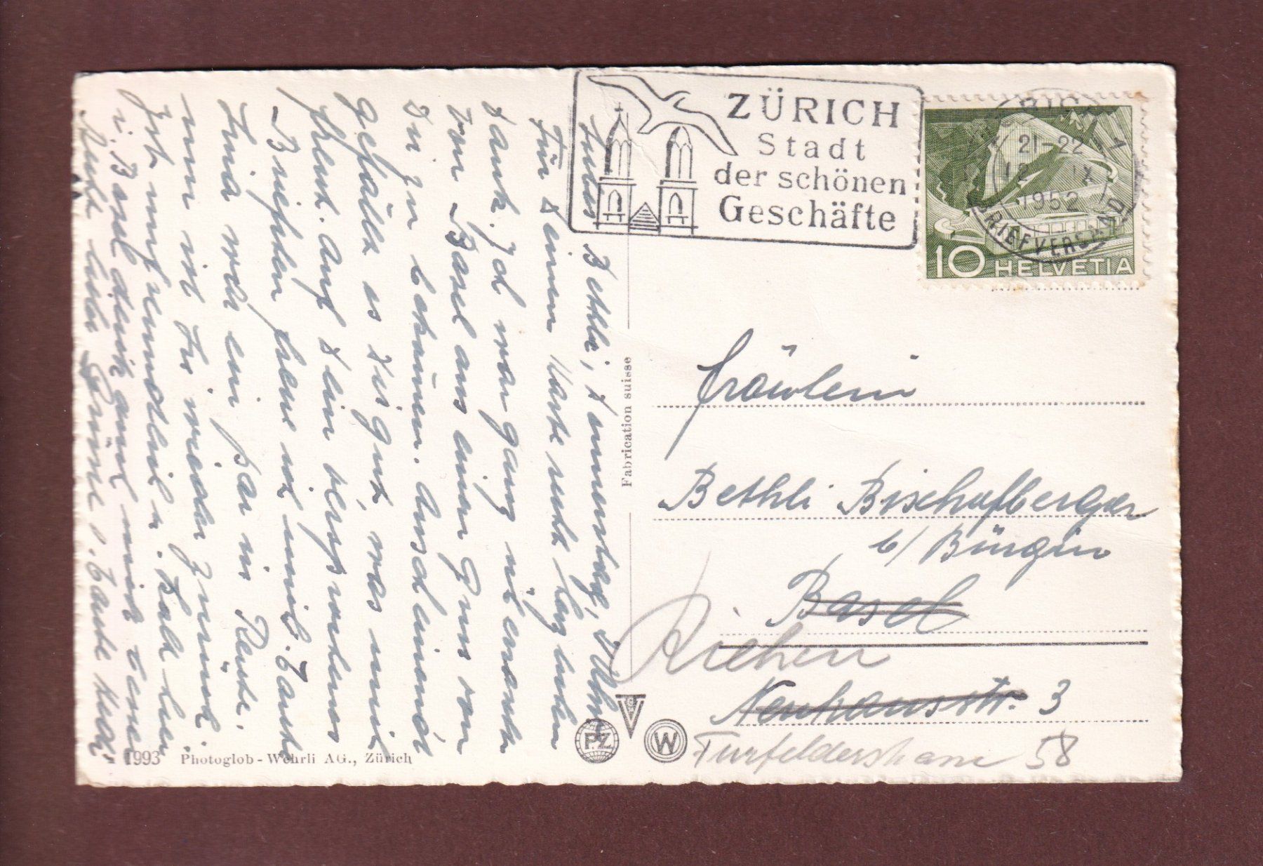 Cartoline postali: ZÜRICH - Teilansicht - 1952 // Falte // – Usato da Pully venduto da nicecards 1