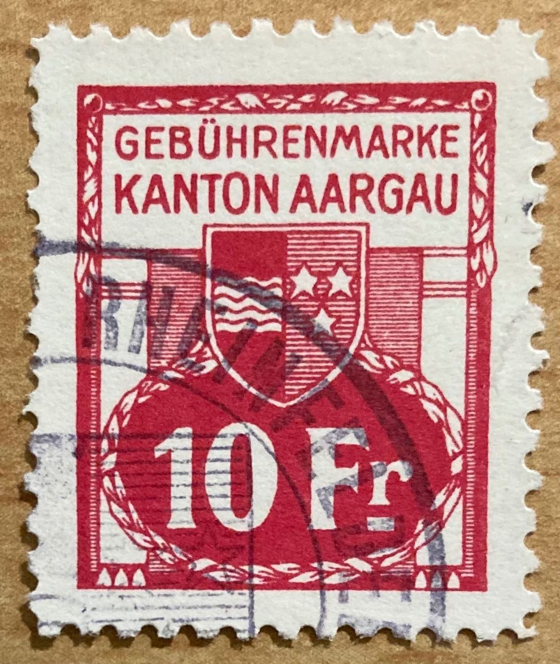 Tutti i francobolli: Fiskalmarke Kanton Aargau AG - 10 Fr. – Usato da Hunzenschwil venduto da zibu88
