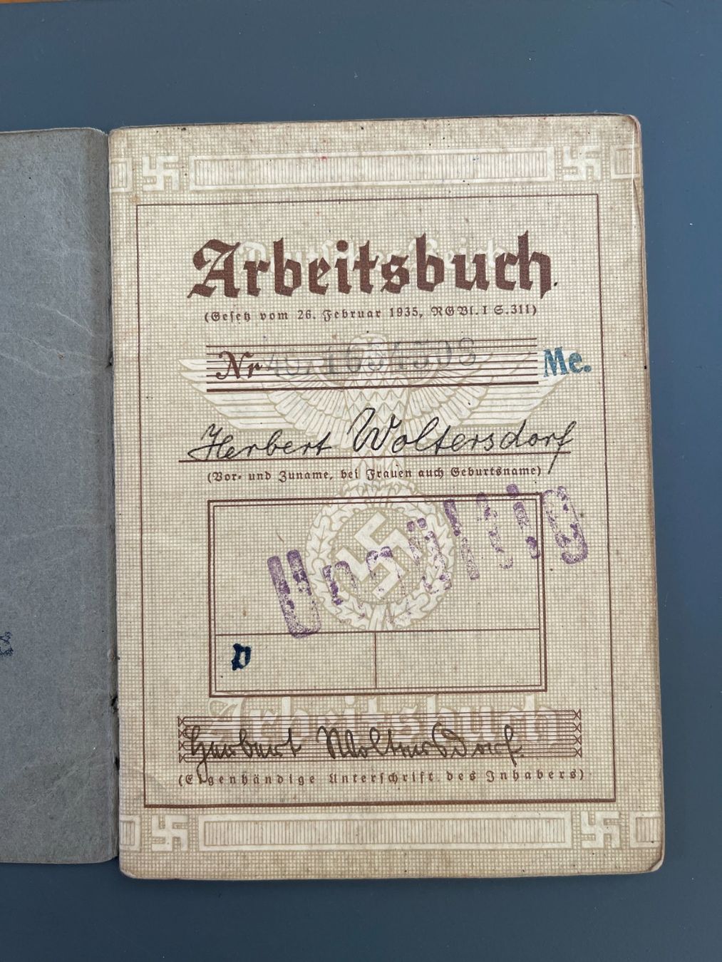 Documenti: Original Arbeitsbuch Deutsches Reich 1935 – Usato da Siblingen venduto da Woltersdorf50