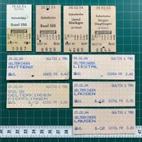Ab Gelterkinden, 9 alte Bahn Billette, SBB, 1984
