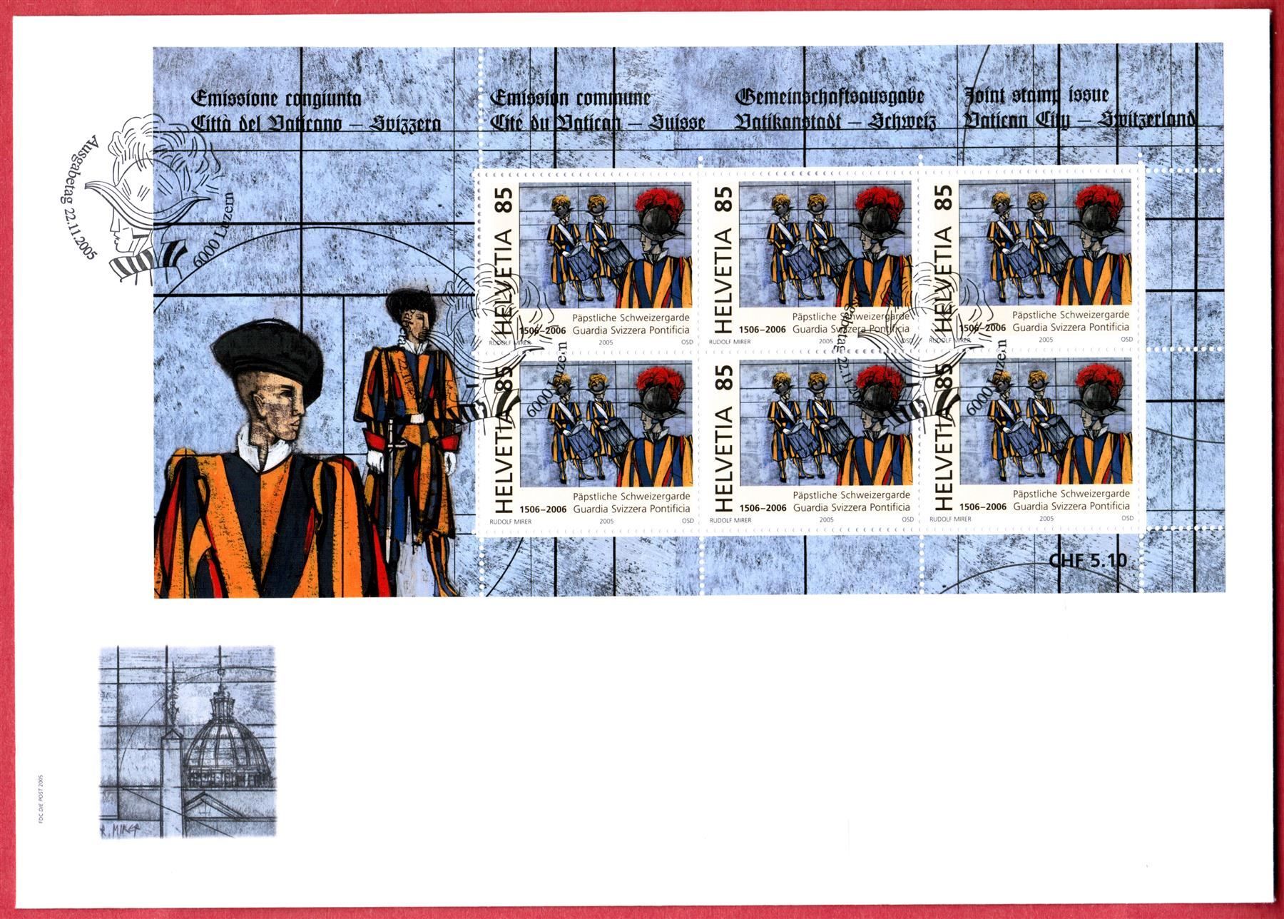 Tutti i francobolli: 2005  Klein-Bogen  -  FDC  Schweizergarde     SBK 75.00 – Usato da Mellingen venduto da Ginger