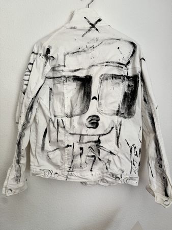 Jeansjacke weiss bemalt S oversize