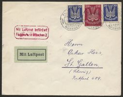 Flugpost Schweiz 1925 Nürnberg München St. Galllen Luftpost
