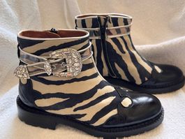 PAS Zebra Leder Stiefeletten Kristallschnalle Gr. 37, NEU