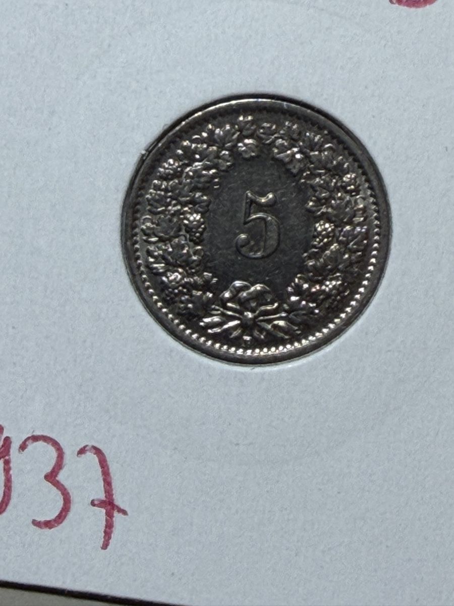 Tutti le monete: CH - 5 cts - 1937 – Usato da Payerne venduto da Mike1682