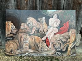 Grosses zeitg. Ölbild Daniel in der Löwengrube, P. Egloff