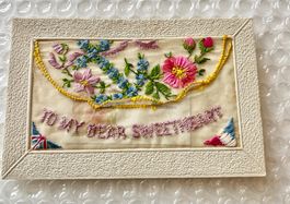💚 ANTIKE SEIDENBESTICKTE KARTE 💚 TO MY DEAR SWEETHEART