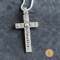 925 Silber Kreuz mit Markasit & neuer Silberkette