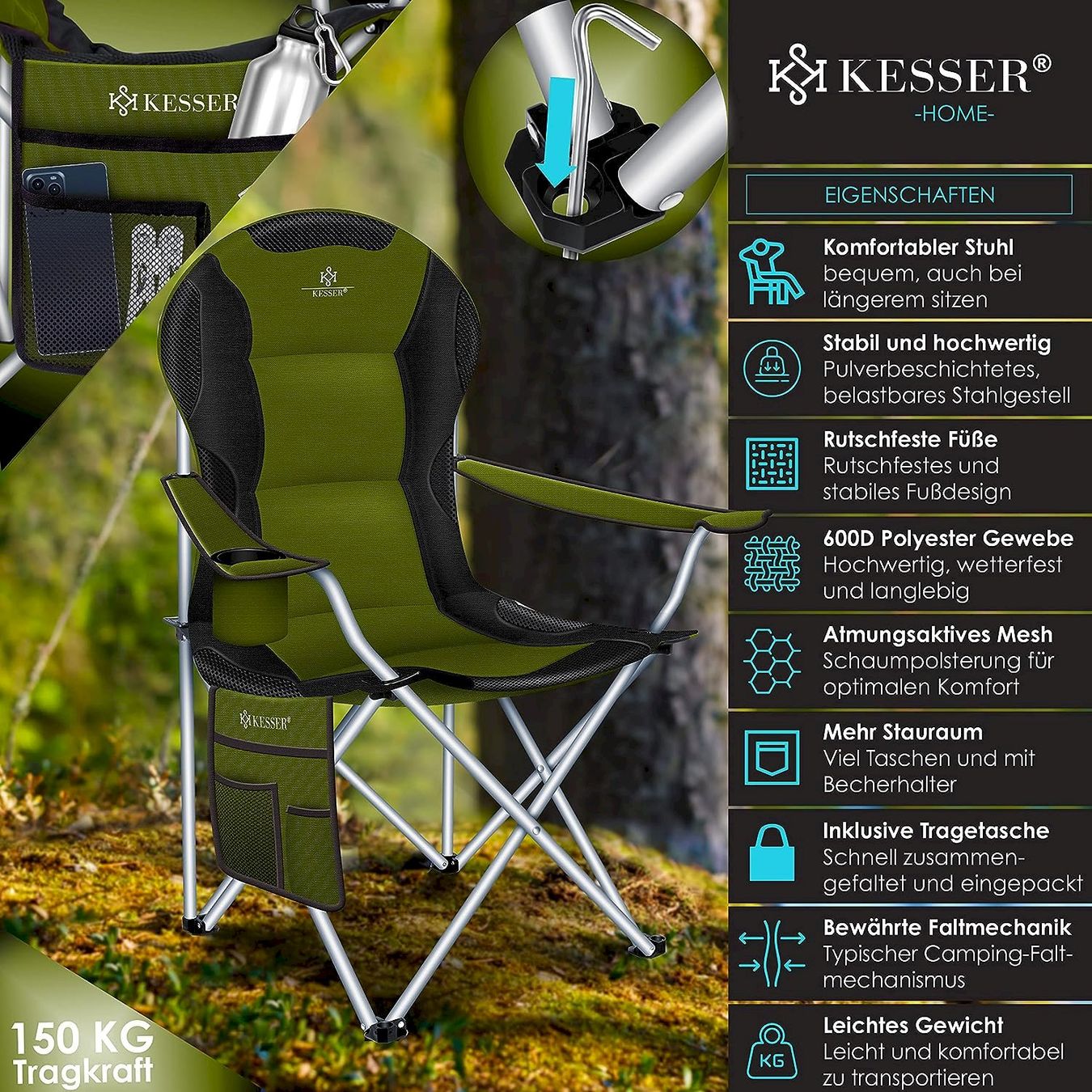 Mobili da campeggio: KESSER Campingstuhl Khaki / Schwarz – Nuovo e nell'imballaggio originale da Bottighofen venduto da zaap 1