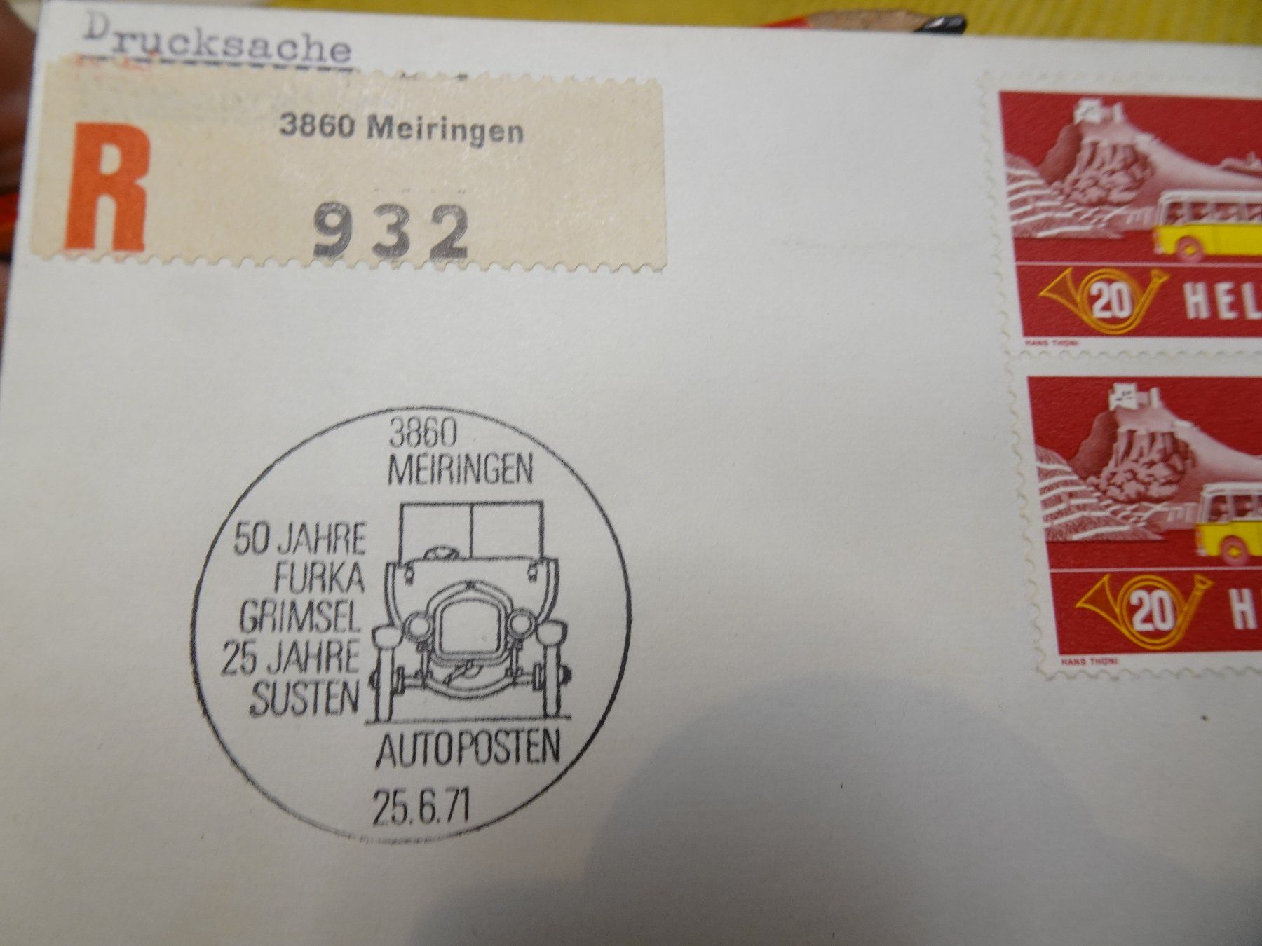 Alle Briefmarken: 25.6.71., SONDERPOST FURKA/GRIMSEL/SUSTEN – Gebraucht aus Eschenbach SG von eDaisy 2
