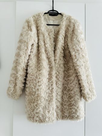Teddyfell Jacke Mantel beige Grösse 40 Hallhuber