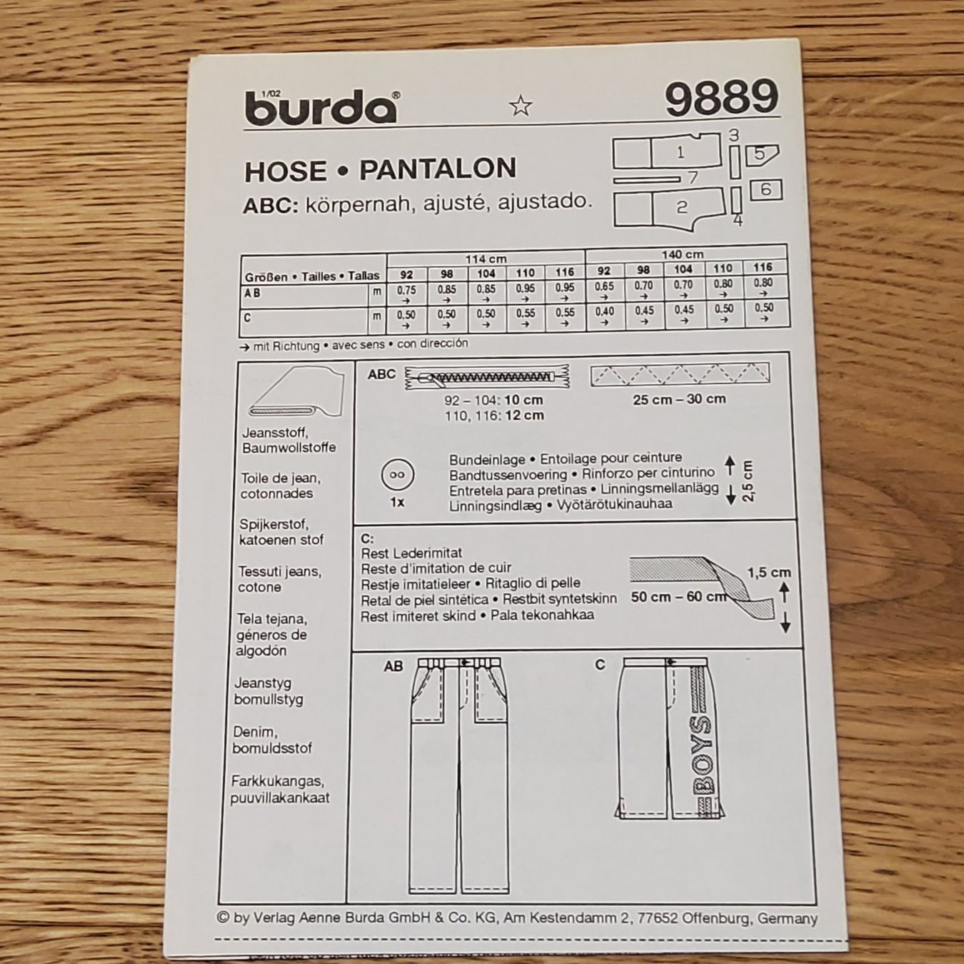 Cartamodelli: Burda 9889 / Hose: 2 Schnitten – Nuovo (secondo la descrizione) da Naters venduto da 3904Naters