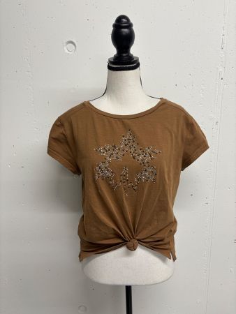 PBO T-Shirt mit Glitze Strass Braun Gr. S Baumwolle Ahorn