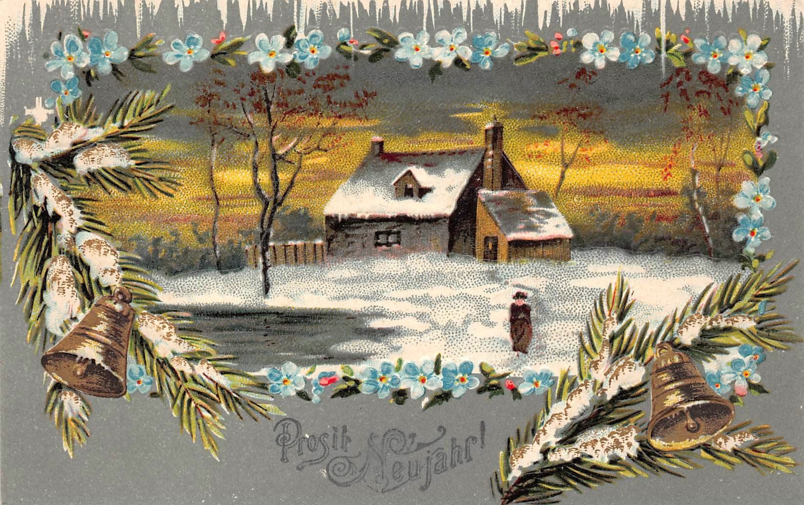 Cartoline postali: Neujahr, Winterlandschaft, Prägedruck – Usato da Ottikon b.Kemptth. venduto da Neptun1974