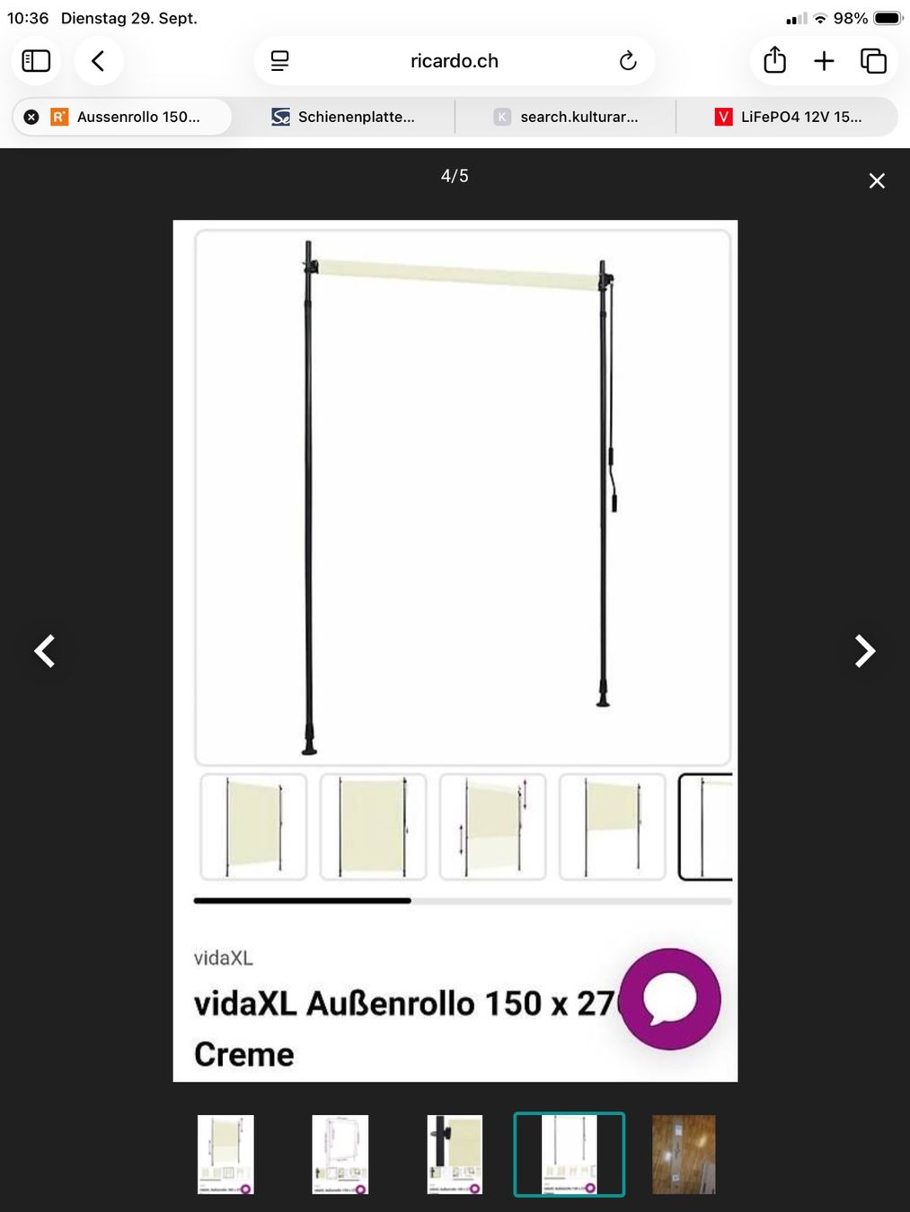 Vidaxl Tende da sole: vidaXL Aussenrollos, Crème, 150x270cm – Nuovo e nell'imballaggio originale da Bütschwil venduto da sru2005 3