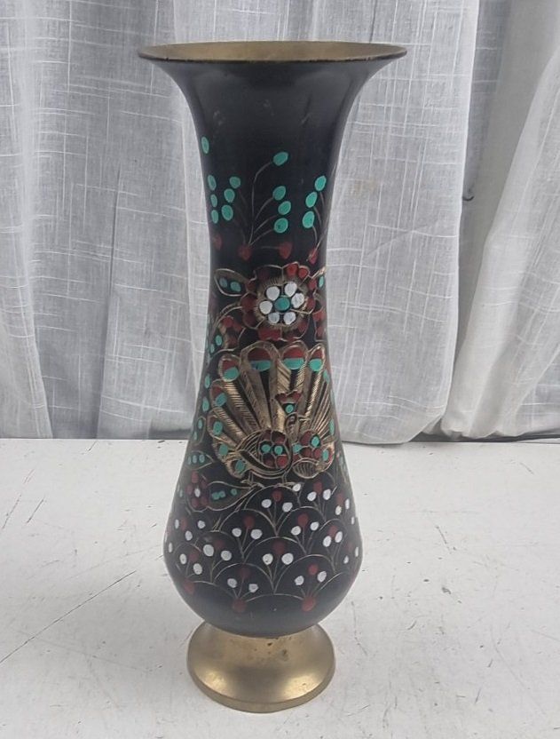 Vasi & Recipienti: Geätzte Messing Vase mit Pfauen Muster – Usato da Flums venduto da Flumsantik