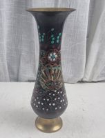 Geätzte Messing Vase mit Pfauen Muster