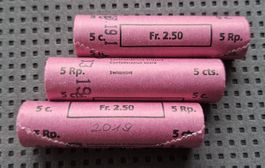 3 Stk. 5 Rappen Münzrolle Bankfrisch 2019