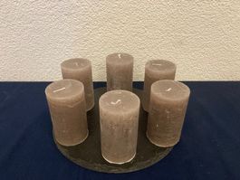 Kerzen - Set 6 Stück, je 6 x10 cm, 240g, Taupe Raureif