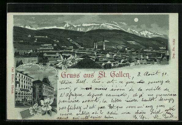 Cartoline postali: Mondschein-Lithographie St. Gallen, Walh – Usato da Berlin venduto da bartko-reher