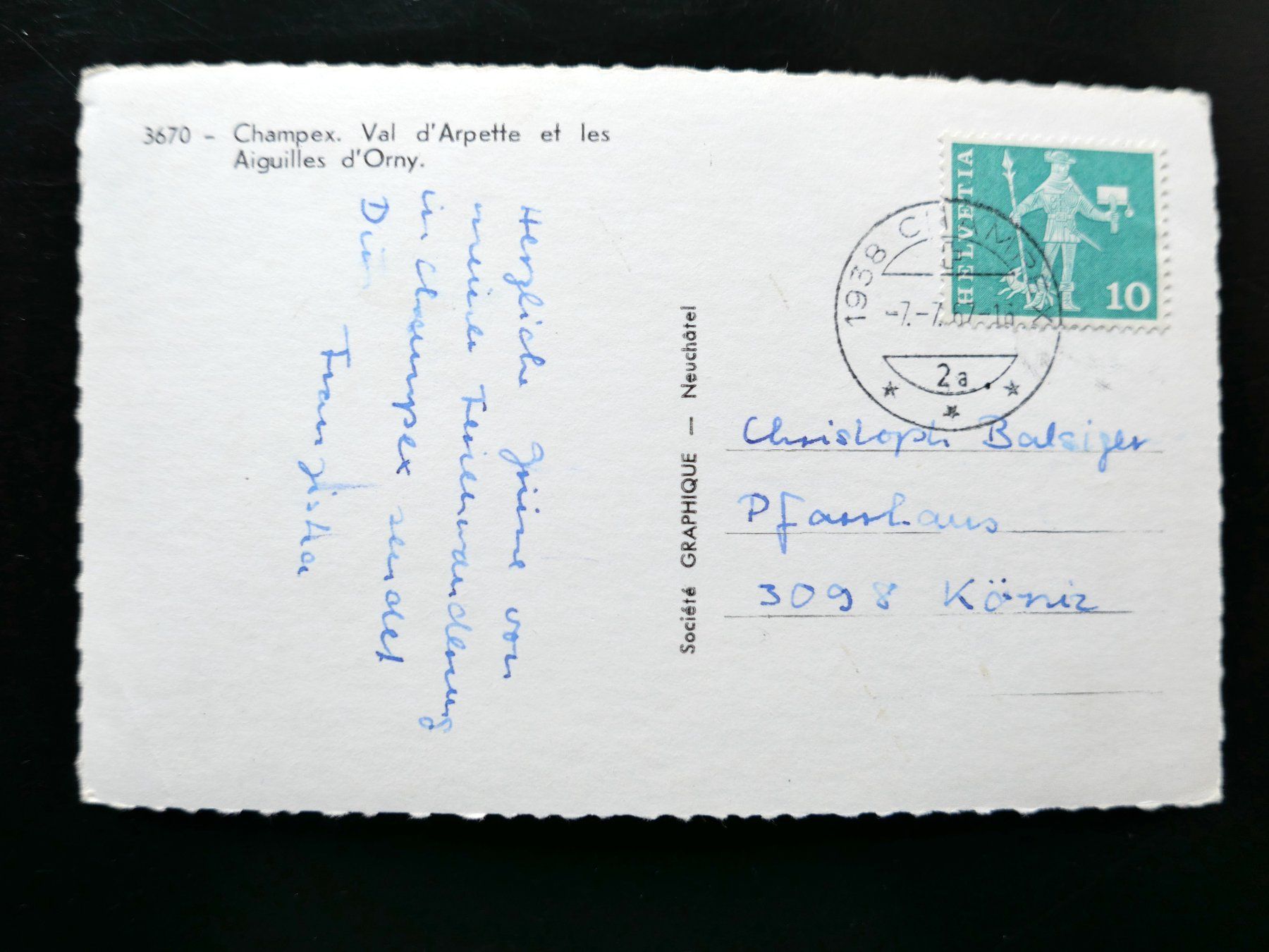 Cartoline postali: AK CHAMPEX Val d'Arpette, gel. 1967 – Usato da Bern venduto da Balzamico 1