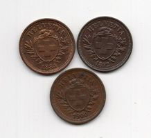 (1077) Schweiz, 3 x 1 Rappen, 1872/84/1900, vz
