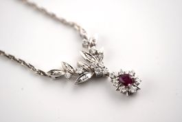 Weissgoldkette 18K mit Rubin und Diamanten