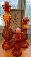 Kerzenständer Balkon Dekor gross orange Glas massiv 3 Stück