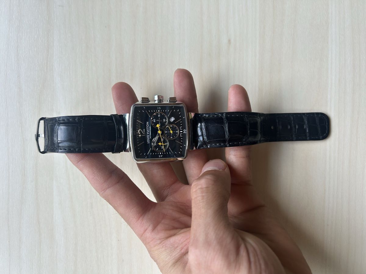 Louis Vuitton Orologi: Louis Vuitton Watch Chronograph Automatic Black Leather Band – Nuovo (secondo la descrizione) da Roggwil BE venduto da PJ-STORE 1