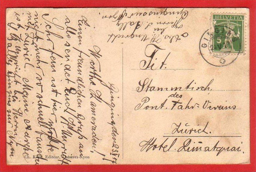 Cartoline postali: CHÉSEREX 1917 – Usato da Grüningen venduto da Kartenlaube 1