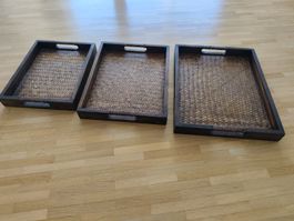 Antique Holz‑Serviertabletts, Set aus 3 Stück, braun