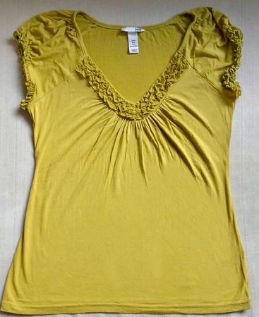 H&M Shirt T-Shirt mit Rüschen Senfgelb