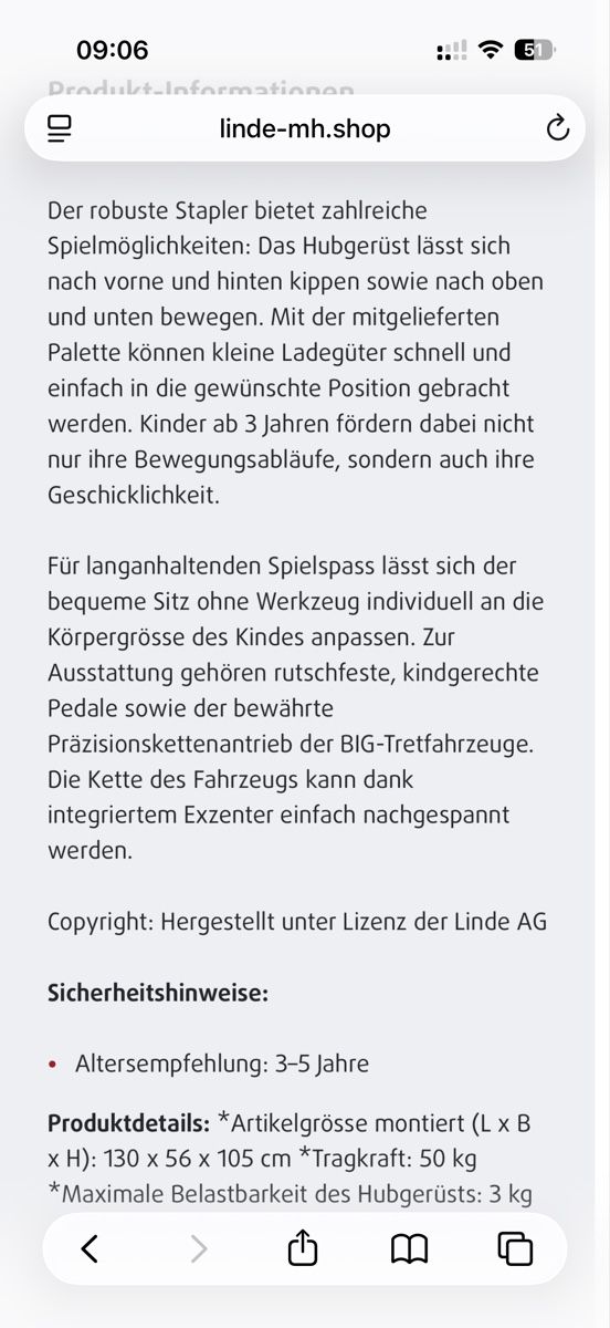 Veicoli per bambini: Linde Gabelstabler Kinderfahrzeug – Usato da Alberswil venduto da 400589611 2