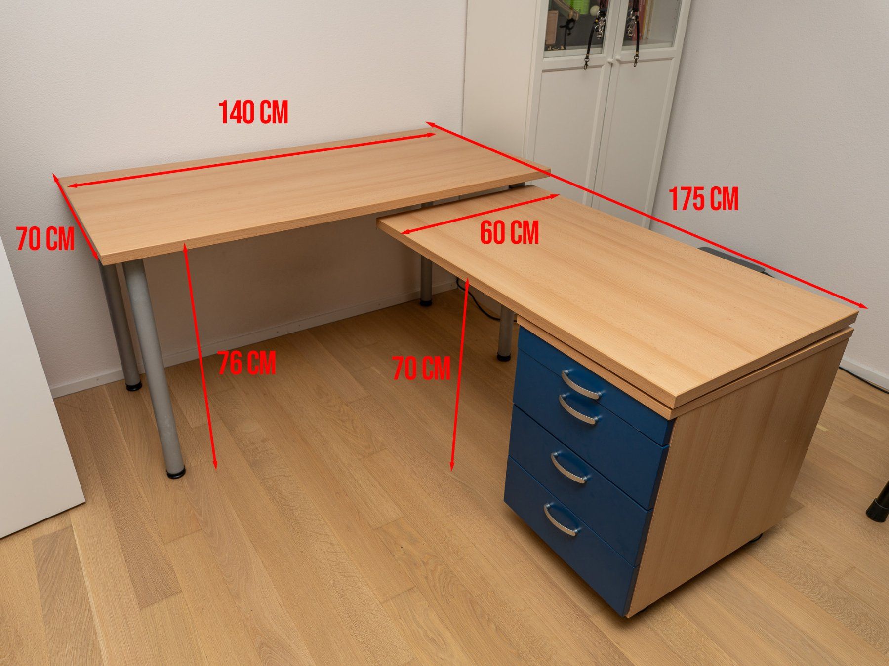 Pfister Scrivanie: Schreibtisch L-Form mit Rollcontainer Buche Optik – Usato da Schaffhausen venduto da Dryzeh 4