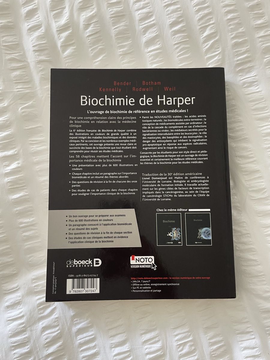 Libri: Biochimie de Harper 6e édition De Boeck – Nuovo (secondo la descrizione) da Hauterive NE venduto da Liianna___ 1