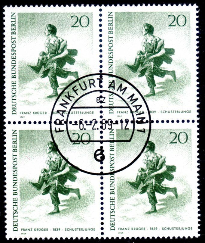Alle Briefmarken: BERLIN 1969 SCHUSTERJUNGE 4ERBLOCK GESTEMPELT - KA89 – Gebraucht aus Losone von EM2019