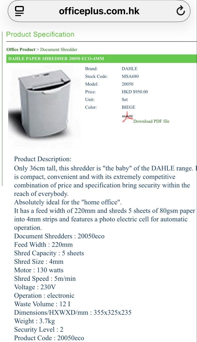 Distruggi documenti: Déchiqueteuse à papier Dahle 20050 Electronic eco  – Usato da Le Noirmont venduto da Thiwen-Ric 7