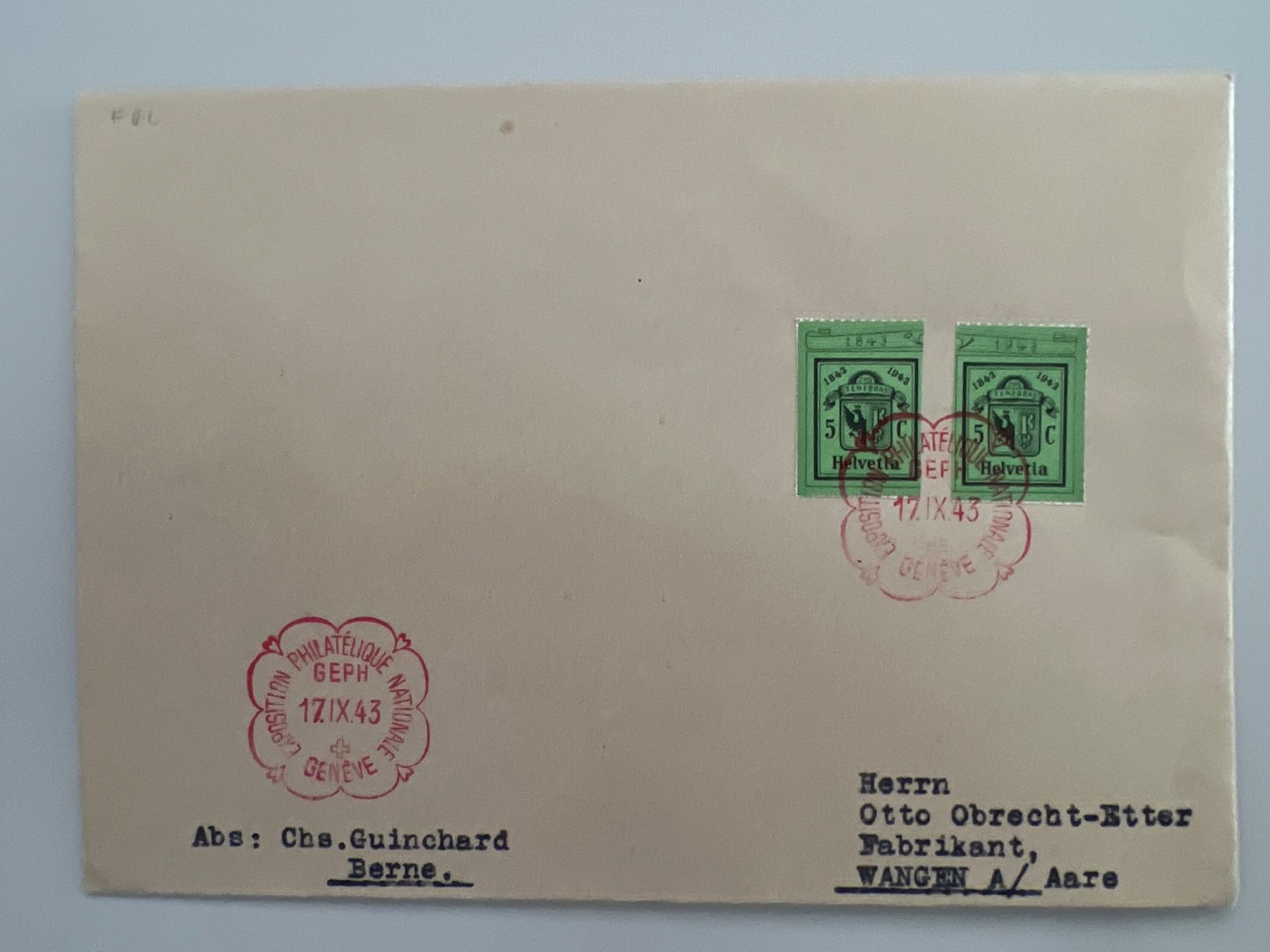 Tutti i francobolli: 1943 GEPH Genf W17L+R auf FDC – Usato da Buchrain venduto da Bonoli