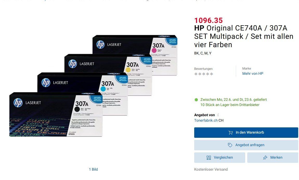 Hewlett Packard Cartucce per stampanti & toner: HP Original CE740A / 307A SET Multipack / Set mit allen vier – Nuovo e nell'imballaggio originale da Chur venduto da LH1889 1
