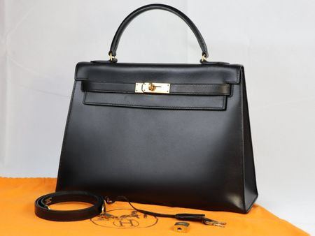 Vintage Hermès Kelly 32 Box Calf Tasche – Schwarz (von 1984)