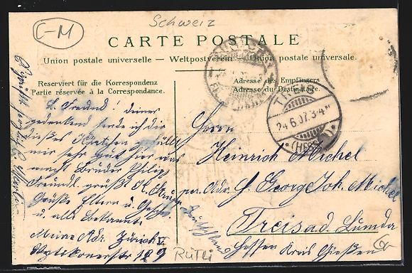 Cartoline postali: Rütli, Rütlischwur mit Schweizer Wappe – Usato da Berlin venduto da bartko-reher 1
