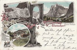 AK Gruss vom Oberen Grindelwald Gletscher Litho Karte 1899