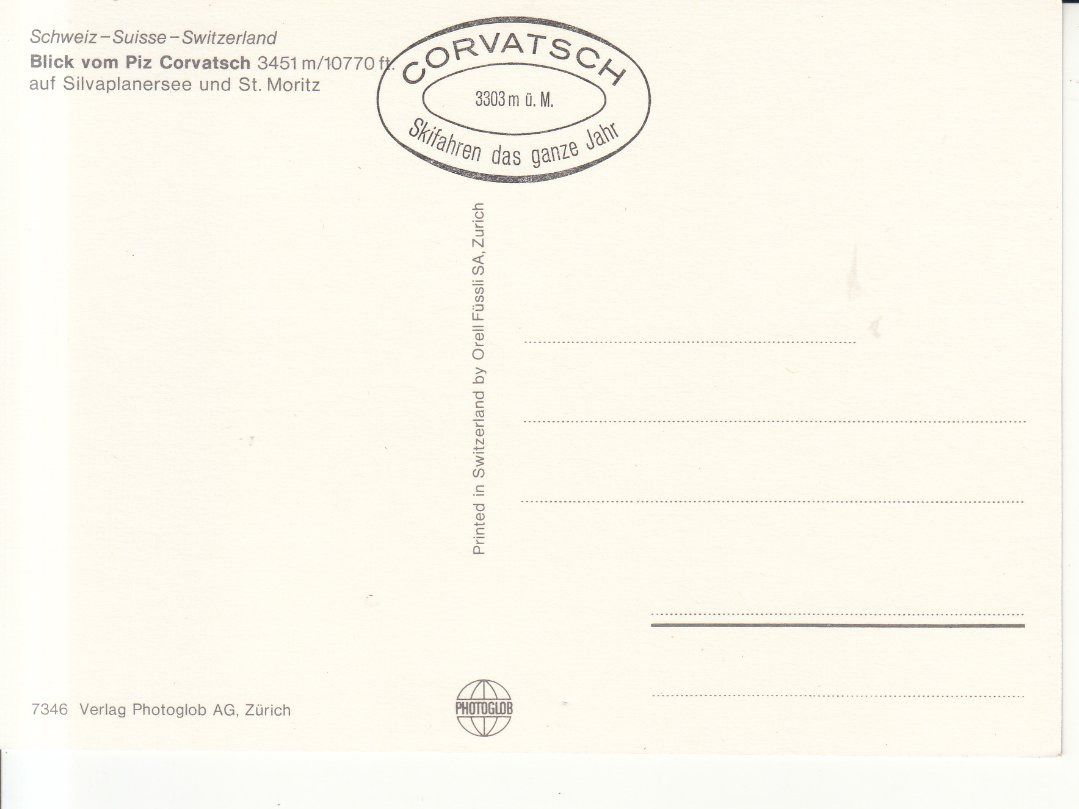Cartoline postali: Piz Corvatsch Aussichtca. 1970 – Usato da Bürglen TG venduto da StampGraf 1
