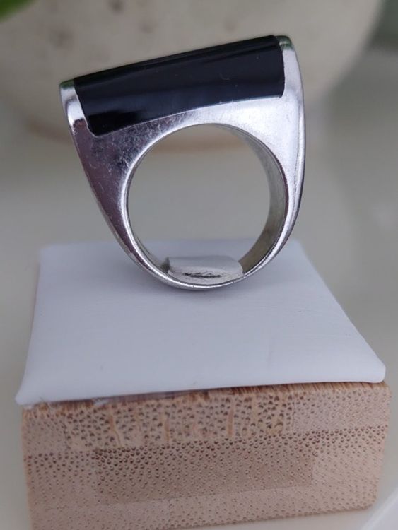 Schwarzer Onyx Ring Damen - Sterling Silber Vintage Statement Ring