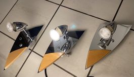 3er Set Wandlampen Holz/Chrom