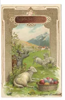 Fröhliche Ostern - Lamm - Korb mit Eiern - Präge-Litho 1905