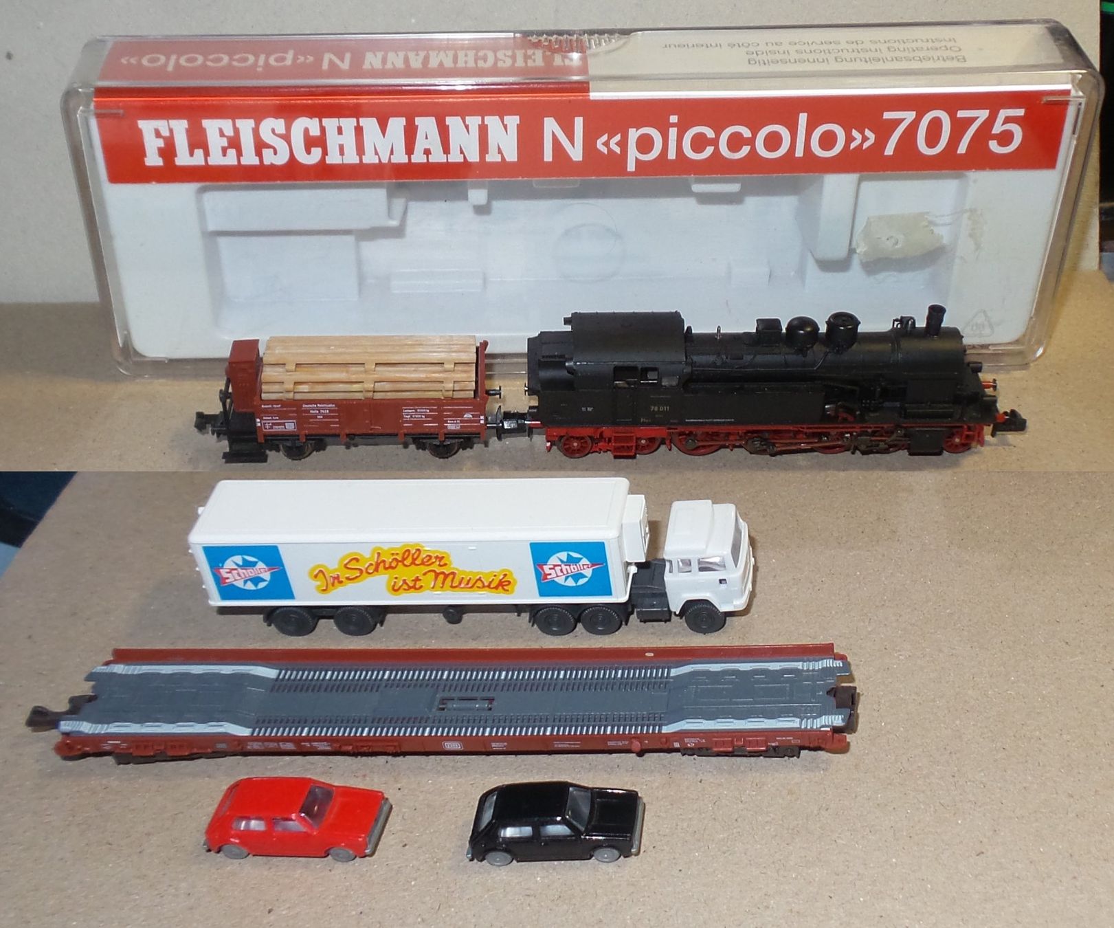 Fleischmann Modellini di ferrovie: Locomotive Fleischmann N 7075 + 2 wagons – Usato da Bulle venduto da Rockandtoys 1