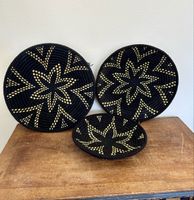3 Paniers décoratifs africains tressés noir et doré