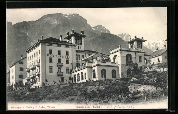 Cartoline postali: AK Thusis, Ortspartie mit Post-Hotel – Usato da Berlin venduto da bartko-reher